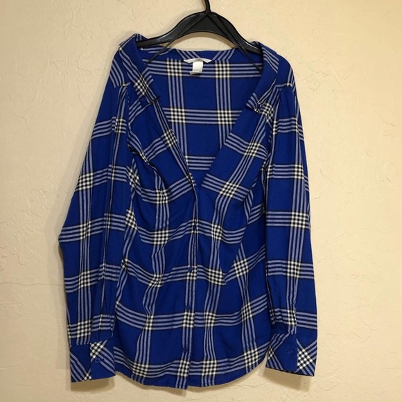 H&M Tops Hm Womens Shirt 2 Blue Plaid Button Down Blouse Poshmark